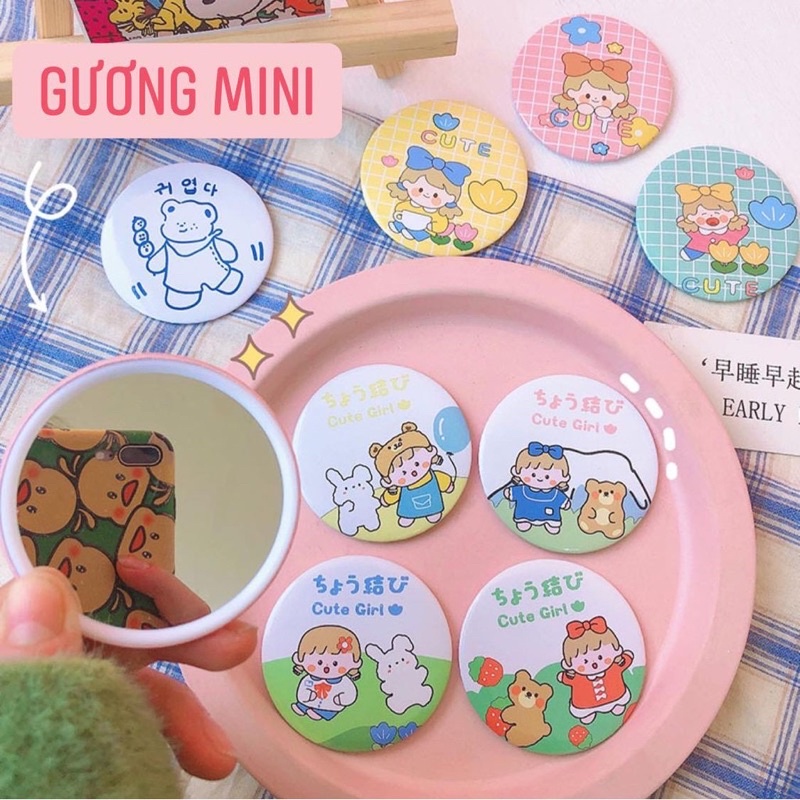 [Mã LIFE1404ALL50K giảm 10% đơn 200K] Gương Mini Cầm Tay Hình Cô Gái Một Mặt - Hàng Đóng Túi