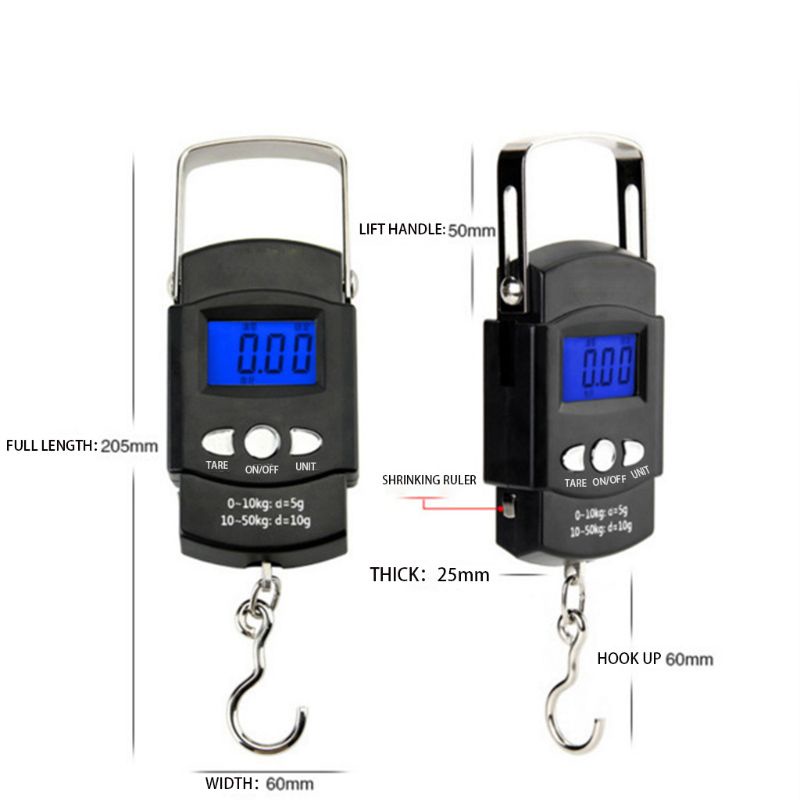Cân điện tử mini 110lb/ 50kg màn hình lcd có móc treo