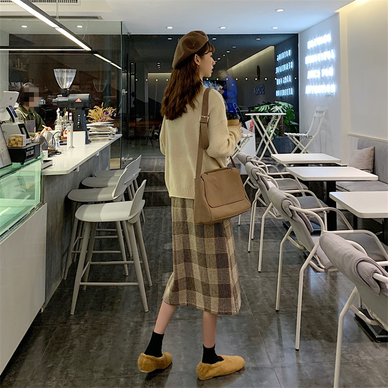 Áo sweater / chân váy sọc caro dệt kim Xiaozhainv phong cách Hàn Quốc xinh xắn cho phái nữ | BigBuy360 - bigbuy360.vn