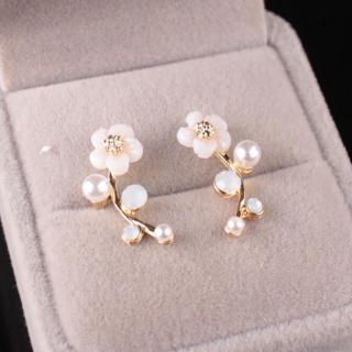 Women Earrings Shell Flowers Plant Simulated Pearl Earrings Simple Tree Branch Gold Silver Earrings
