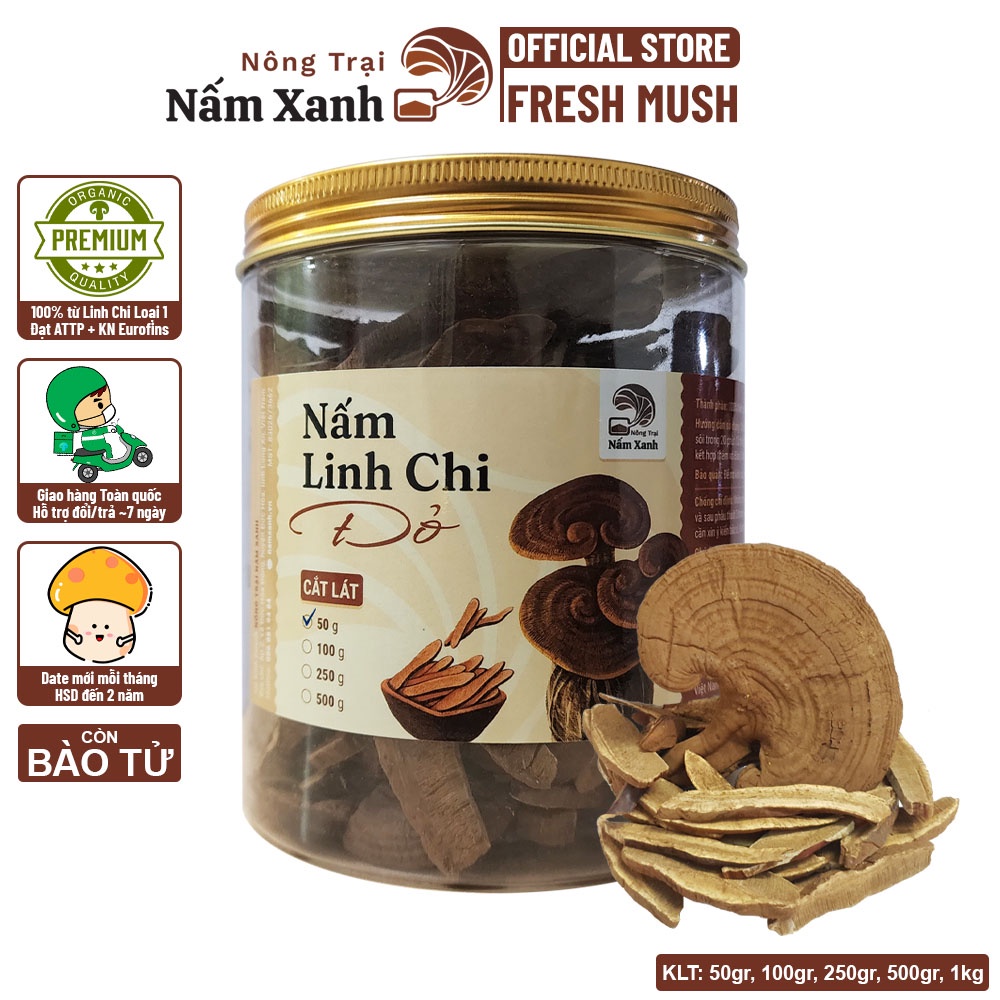 Nấm Linh Chi Đỏ Thái Lát Loại 1 Nguyên Bào Tử (50gr 100gr 250gr) Hiệu Quả Cho Sức Khỏe Toàn Diện - Nông Trại Nấm Xanh