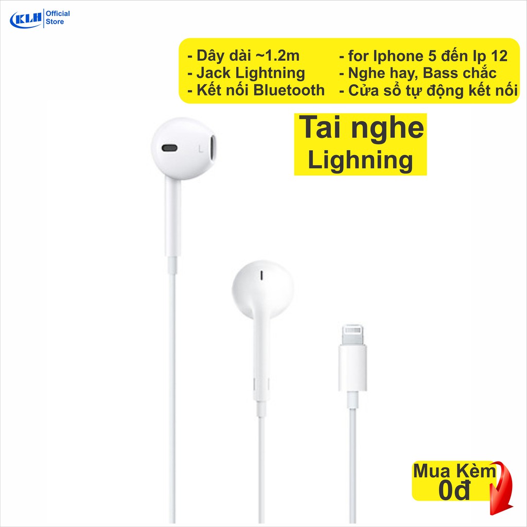 Tai nghe iphone lightning, tay nghe cho các dòng ip 5 6 7 8 x 11 12, hỗ trợ mic nghe gọi kết nối bluetooth KLH Store