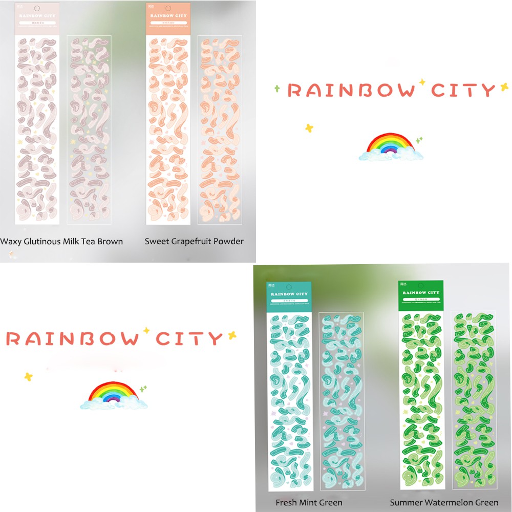 MAYSHOW 2 Sheets Laser Style DIY Collage Material Colored Ribbon Colorful Decorative Scrapbook Stickers Creative Rainbow City Adhesive Series Stationery Hand Account