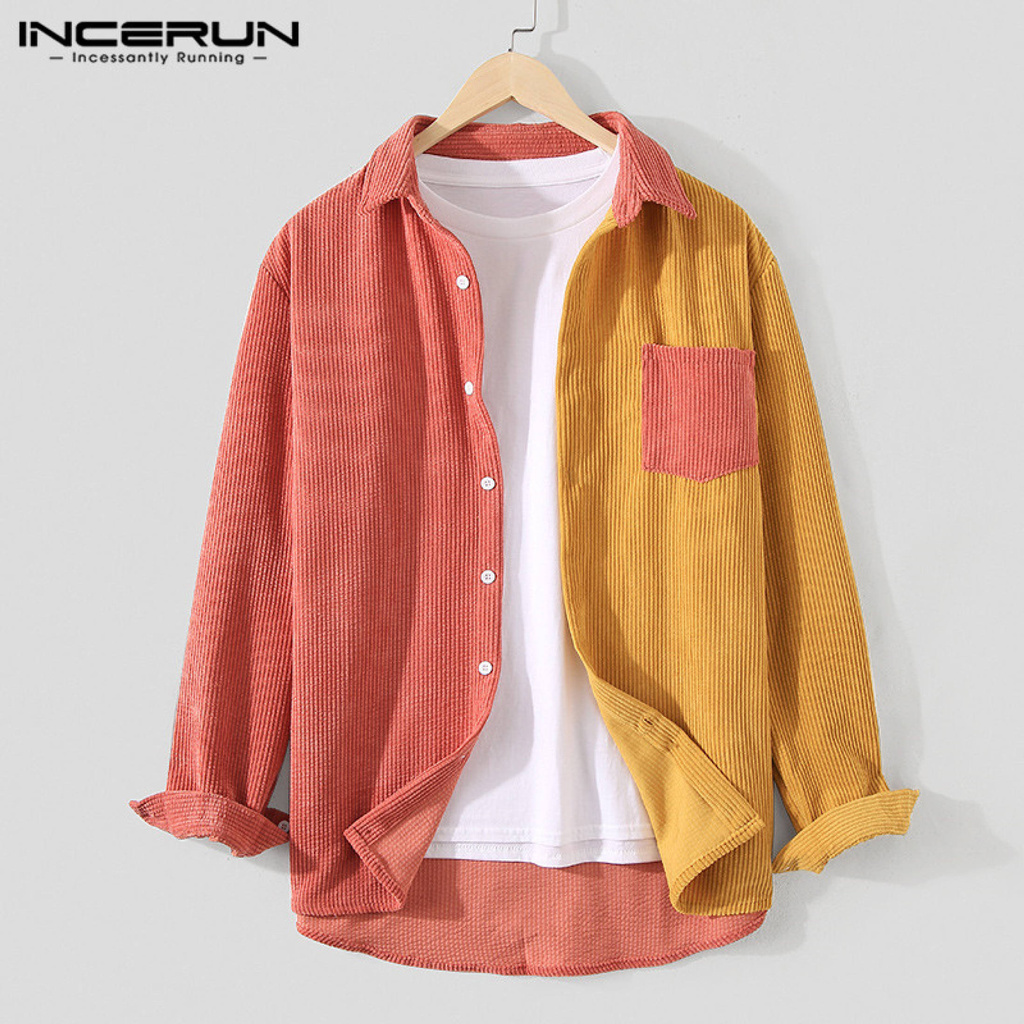 Áo sơ mi nam tay dày màu sắc đối lập chất liệu nhung tăm chất liệu dày dặn INCERUN-168