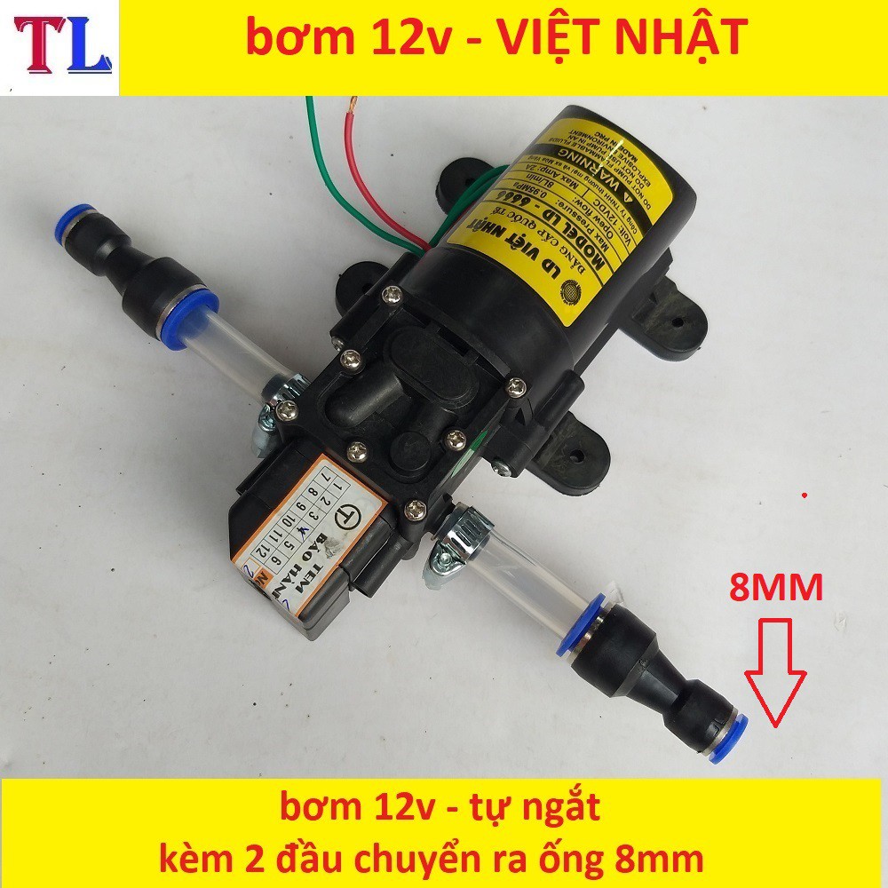 máy bơm nước mini 12v áp lực cao - máy bơm phun sương (bơm tăng áp mini 12v+chuyển ống 8mm)