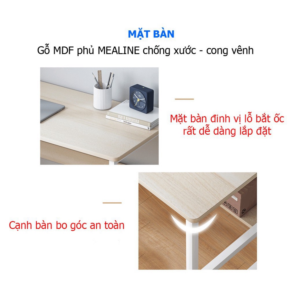 Bàn học mặt gỗ MDF chống ẩm (dễ dàng lau chùi) liền giá sách