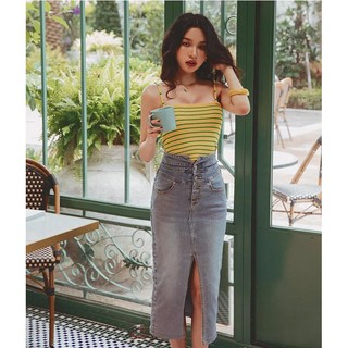Chân váy jeans xẻ trước cài nút nữ Air Space 2020124046