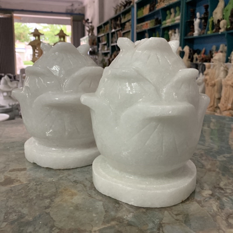 Cặp Búp Sen Đá Cẩm Thạch Trắng - cao 20cm, ngang 15cm