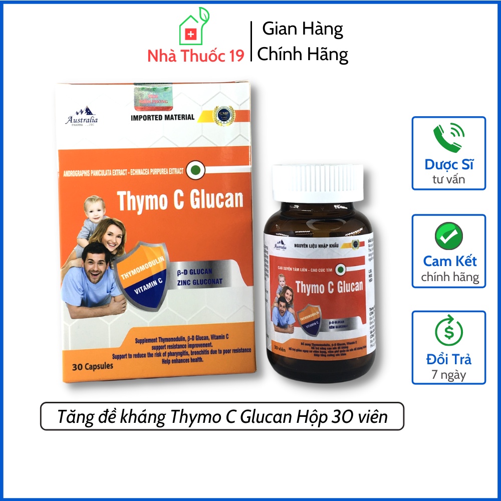 Tăng Cường Đề Kháng THYMO C GLUCAN (Hộp 30v) - Bổ Sung Vitamin C Giảm Nguy Cơ Viêm Họng Viêm Phế Quản Do Đề Kháng Kém