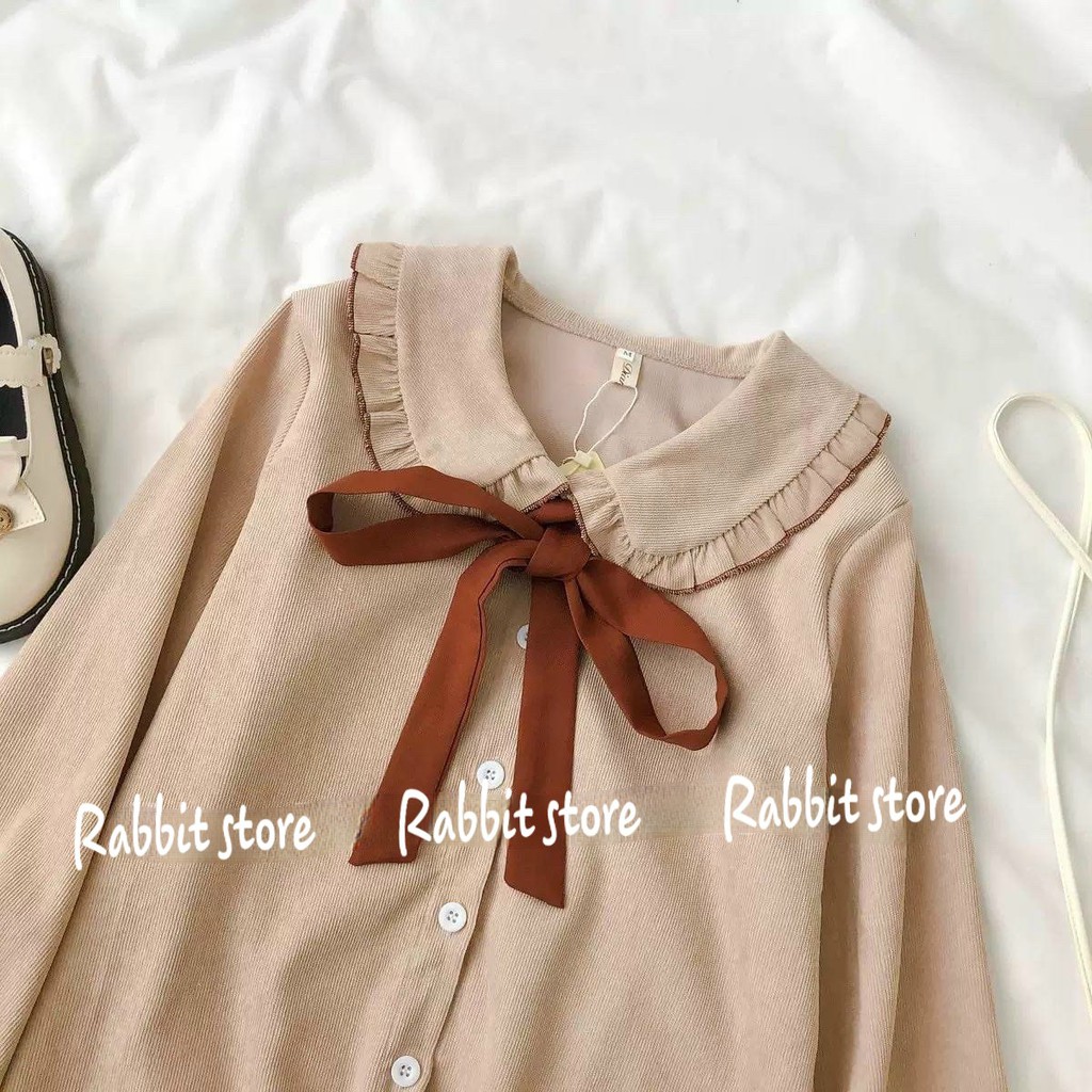 Áo Sơ Mi Nhung Nữ Thắt Nơ Cổ tay phồng Kiểu Dáng Vintage Freesize_SM03