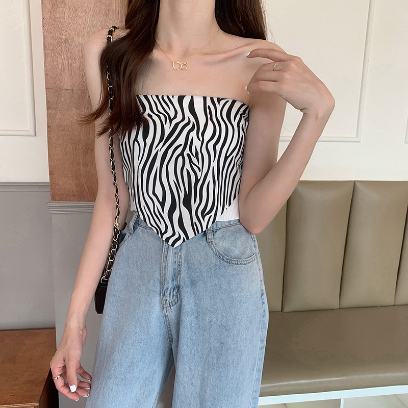 Sweet hot girl zebra pattern all-match slimming tube top stitching knitted vest