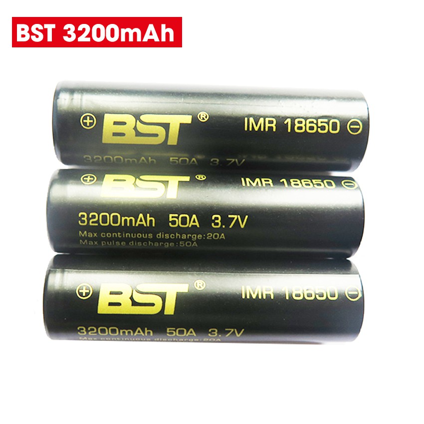 Cell pin 3.7V BST 18650 3200mah xả 50A 2 đầu phẳng