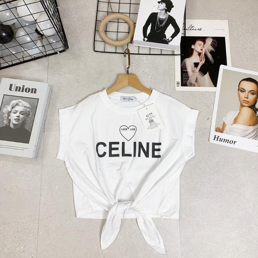 Áo Croptop nữ, áo thun croptop kiểu dây buộc chất cotton mát thiết kế trẻ trung cá tính in hình chữ Celinee