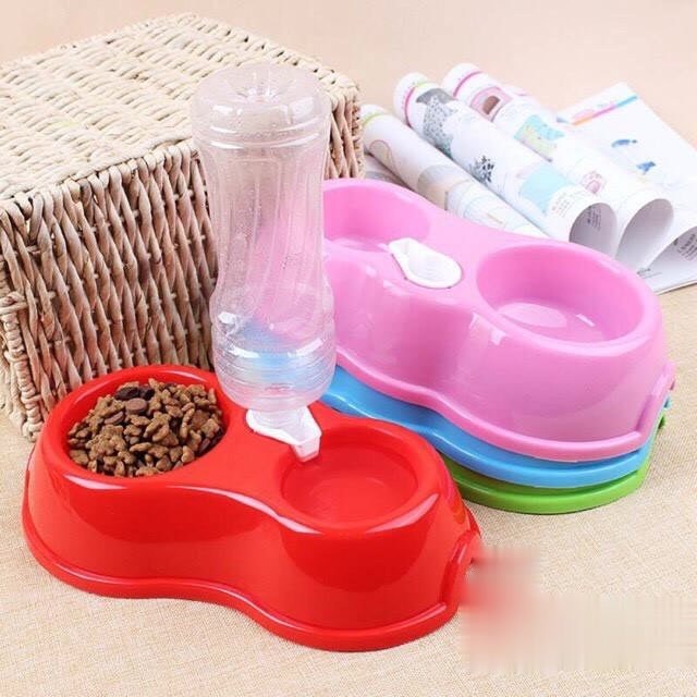 [Giá Hủy Diệt] Bát Đôi Gắn Bình Cấp Nước Tự Động , Bát ăn đôi Cho Chó Mèo