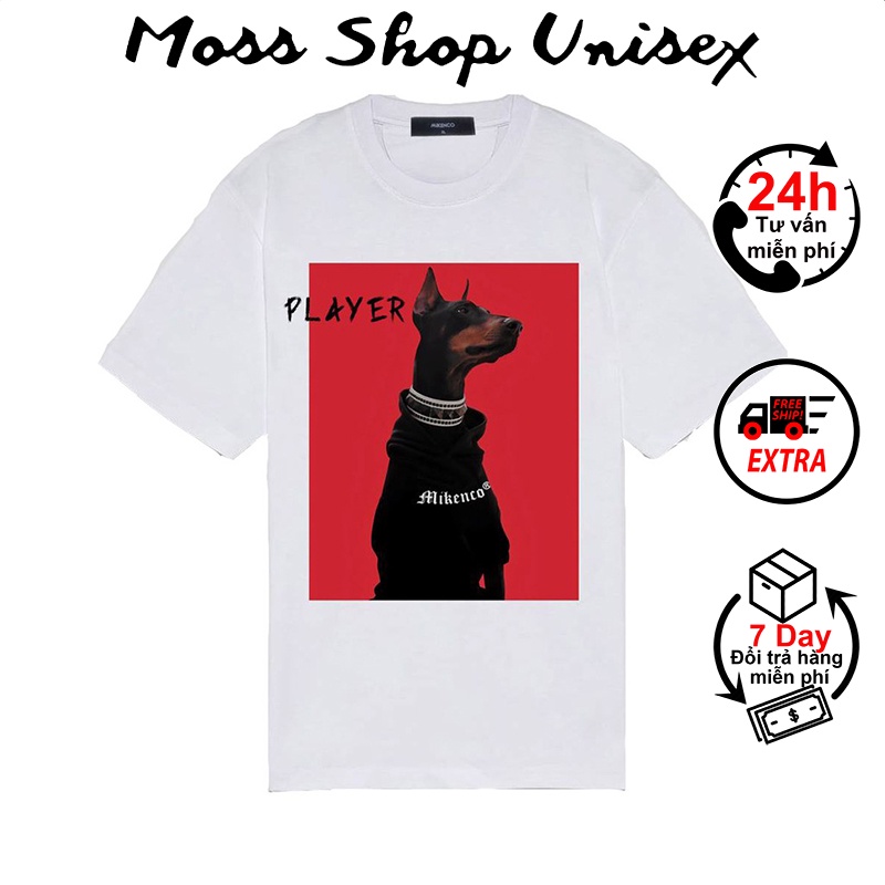 Áo thun tay lỡ Mikenco Chó Player MOSSSHOP - Áo phong nam nữ unisex phong cách hàn quốc ulzzang form rộng 65kg