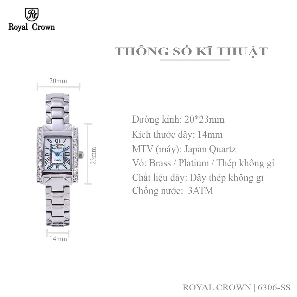 Đồng Hồ Nữ Chính Hãng Royal Crown 6306 dây thép