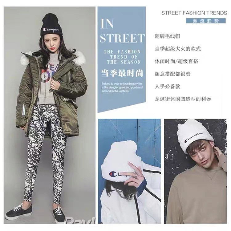 Mũ Len Dày Dặn Thêu Chữ champion Phong Cách Đường Phố Thu Đông Cho Nam Và Nữ