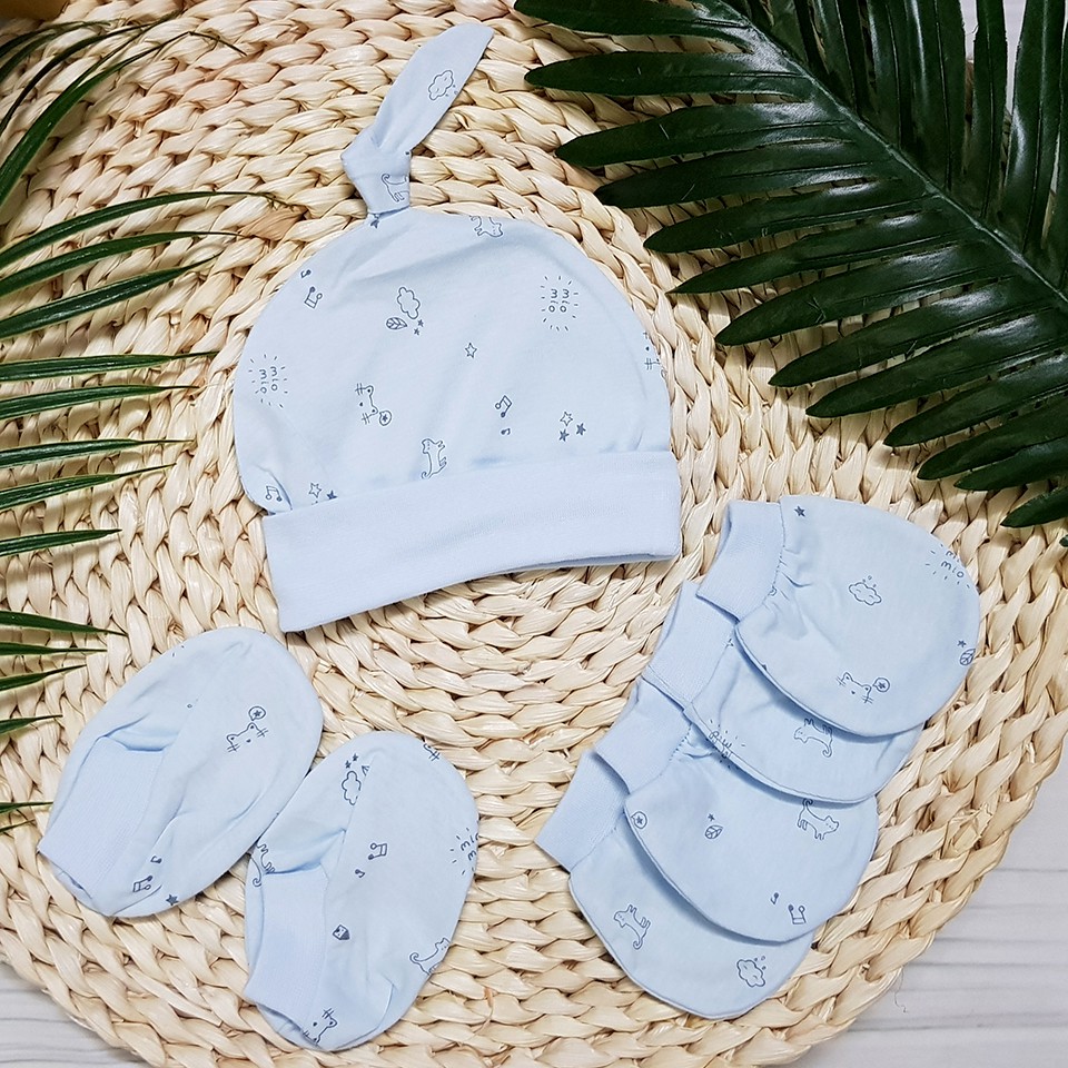 [TRỌN BỘ] Bộ Mũ Bao Tay, Bao Chân Cho Bé Sơ Sinh Miomio - Cotton Mỏng Mio