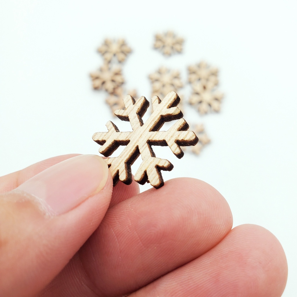 Set 10 Hoa Tuyết Gỗ 2CM Giáng Sinh Trang Trí Cây Thông Noel