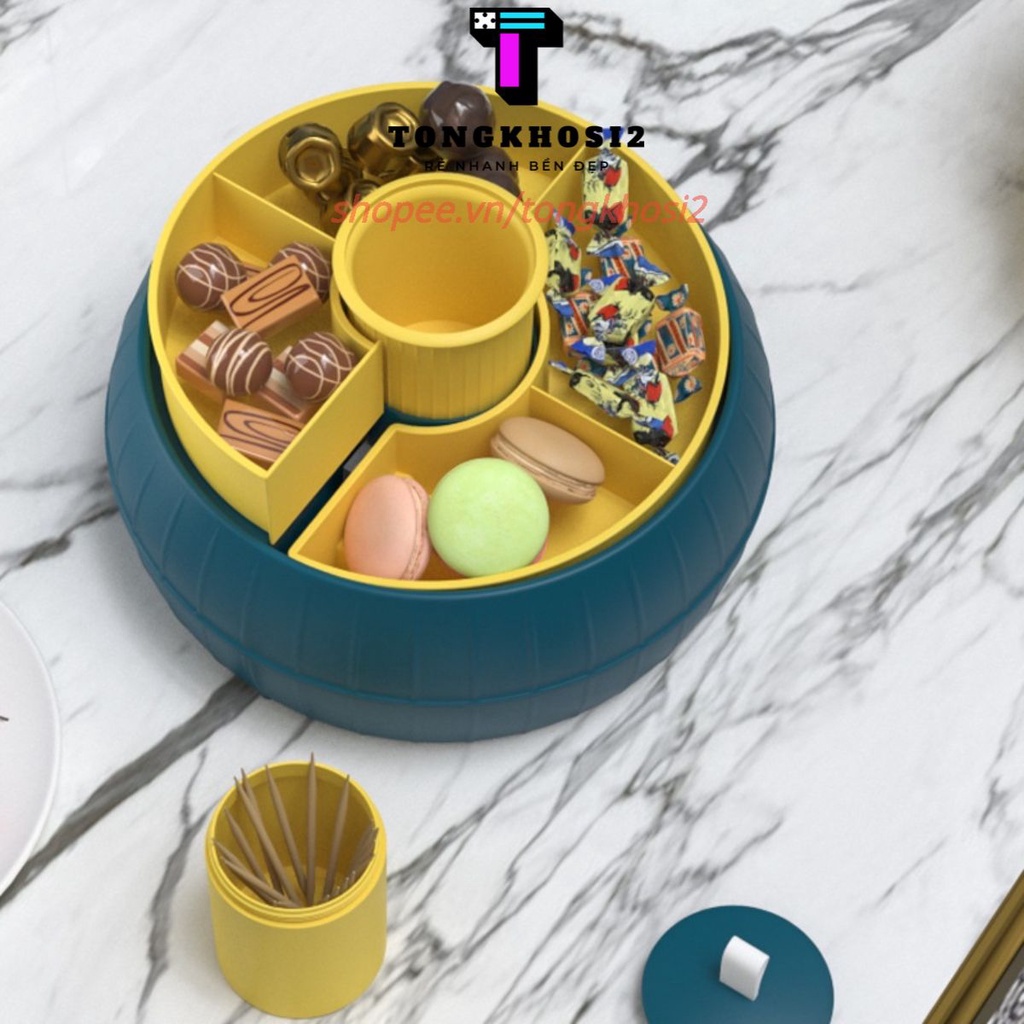 PVN40265 - Khay đựng mứt tết có chỗ để tăm, dĩa thiết kế sang trọng phong cách Bắc Âu