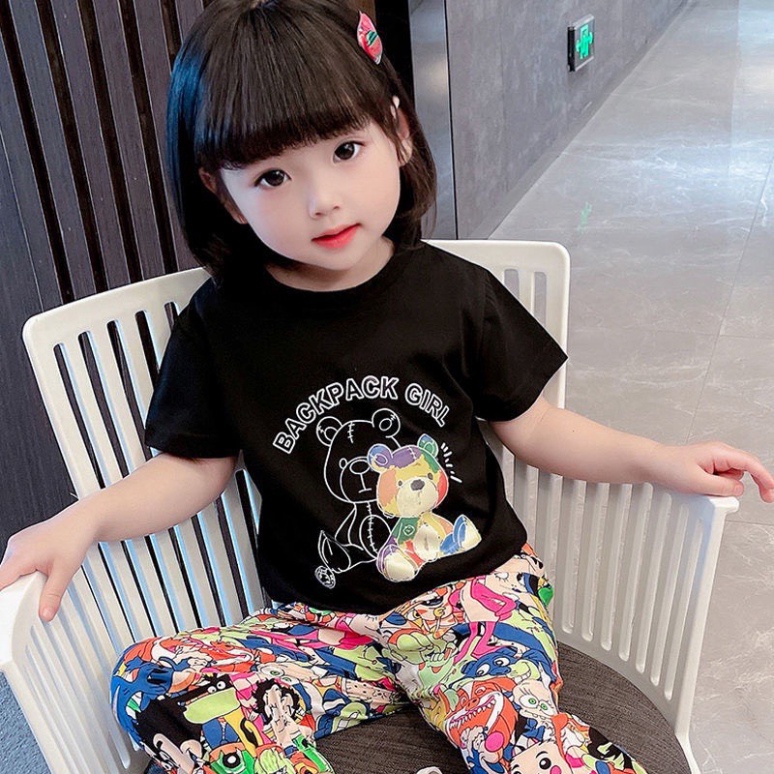 Sale sốc Bộ cộc tay cho bé, quần áo bé gái ngắn tayhình gấu đáng yêu chất cotton 4 chiều dư xịn size từ 10 đến 40kg