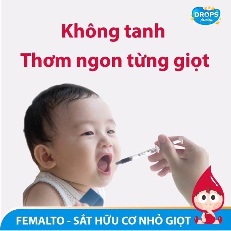 Sắt hữu cơ FEMALTO dạng nhỏ giọt, không tanh, không táo dùng được cho mẹ bầu và trẻ sơ sinh