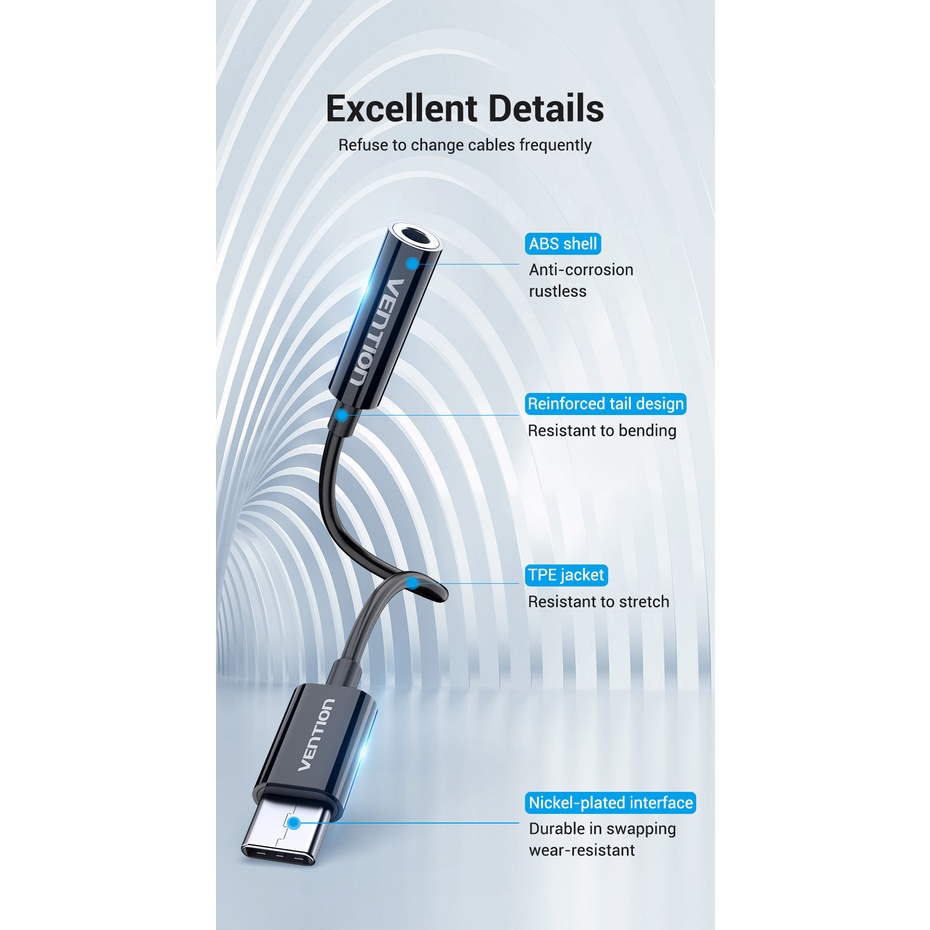 Cáp USB Type-C ra 3.5mm bọc lưới chính hãng Vention BGIBA
