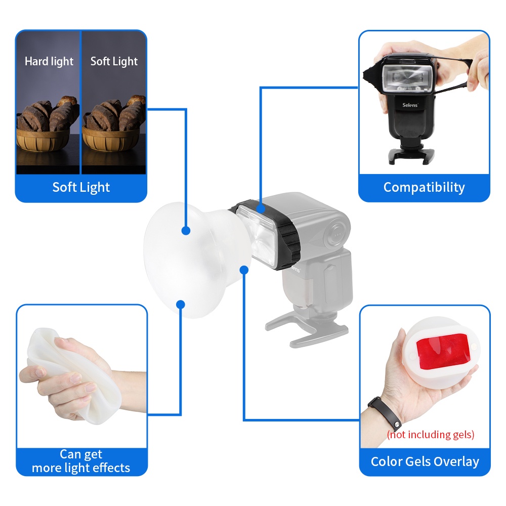 Combo Tản Sáng Bộ Đèn Khuếch Tán Ảnh Sáng Selens Đèn Flash Speedlite