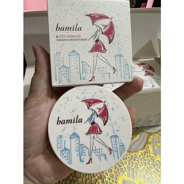 1 hộp phấn nền siêu mịn lâu trôi Bamila City giàu ẩm cả ngày, có bông tán, gương Hàn