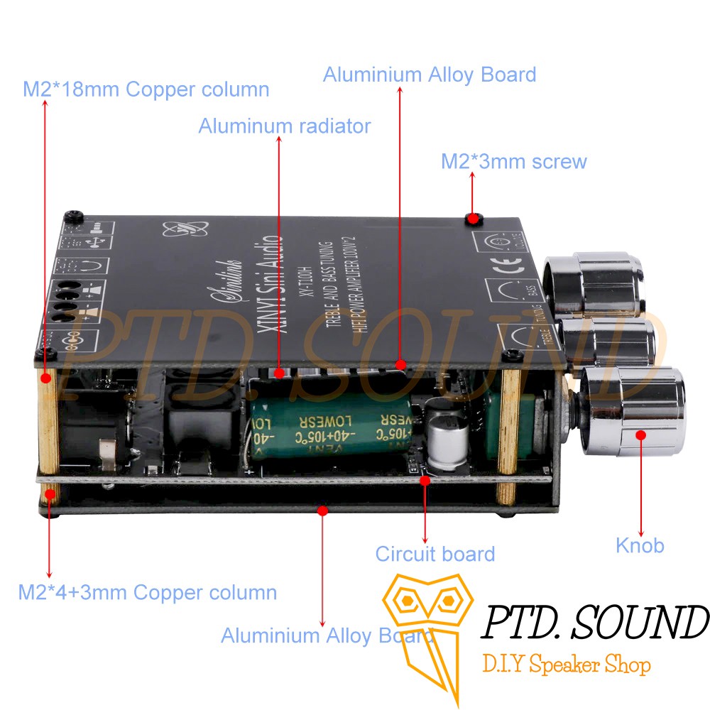 XY-T100H Mạch khuếch đại âm thanh Sinilink 100w*2 Bluetooth 5.0 Chỉnh âm sắc từ PTD Sound mã Sinilink XY T100H