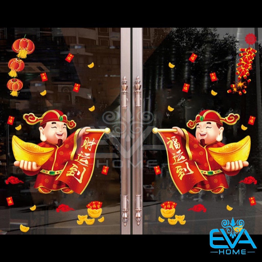 Decal Dán Tường Dán Kính Trang Trí Tết Họa Tiết Thần Tài Đón Tết XH6234 M0728
