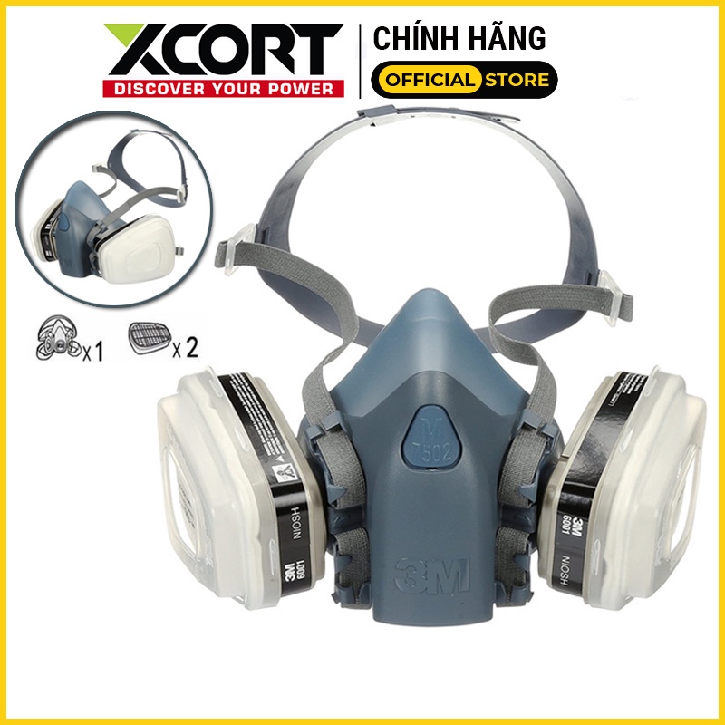 Bộ Mặt Nạ Phòng Độc 3-M-7502 Chính Hãng, Chống bụi, Chống khói độc ,Phun Sơn, Phun Thuốc Trừ Sâu [TẶNG KÍNH]