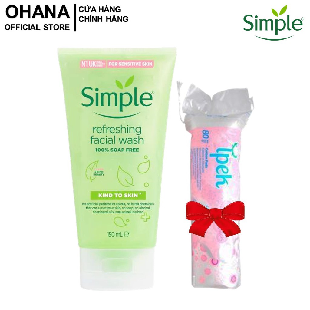 [TẶNG BÔNG] Sữa Rửa Mặt Dạng Gel Simple Kind To Skin Refreshing Facial Wash 150ml
