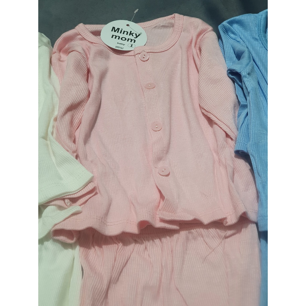 [TĂM LẠNH] Bộ dài tay sơ sinh tăm lạnh Minky mom cúc giữa ,quần đáp đũng chất mát mịn form to (4-14kg)