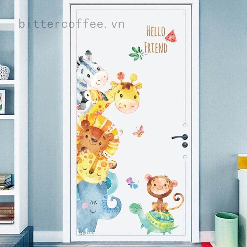 Miếng dán tường hình con hươu hoạt hình , dễ chùi rửa