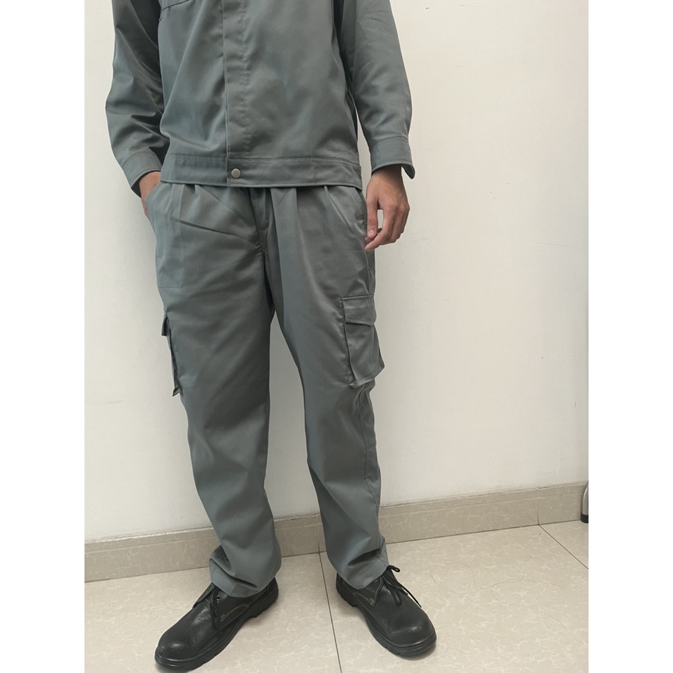 Bộ Quần Áo Bảo Hộ Lao Động Màu Ghi, Màu Kem Phối Viền Vải Kaki Thoáng Mát Cho Công Nhân Kĩ Sư - Hình Thật, Có Sẵn