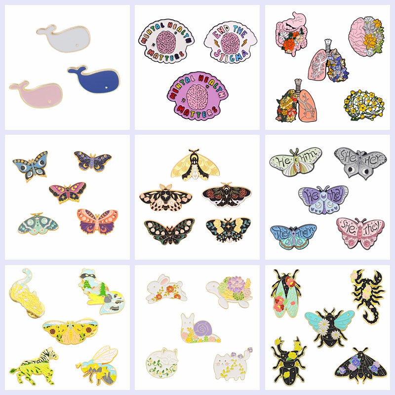 3-5 Trâm Cài Áo Hình Trái Tim / Bướm / Cây Cối / Hoa Xinh Xắn