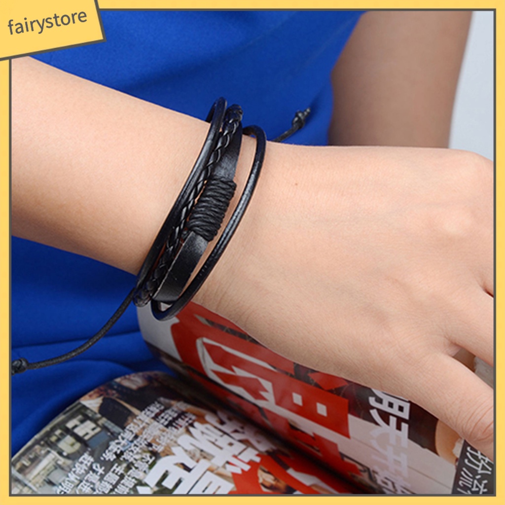 Vòng tay bện 4 lớp giả da thời trang phong cách unisex