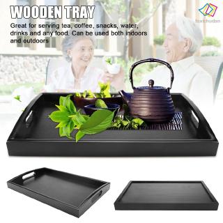 Khay Đựng Thức Ăn Bằng Gỗ Màu Đen Có Tay Cầm Tiện Dụng