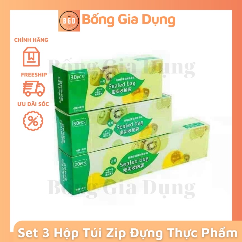 Set 3 Hộp Túi Zip Đựng Thực Phẩm Có Khoá, Combo 80 Túi