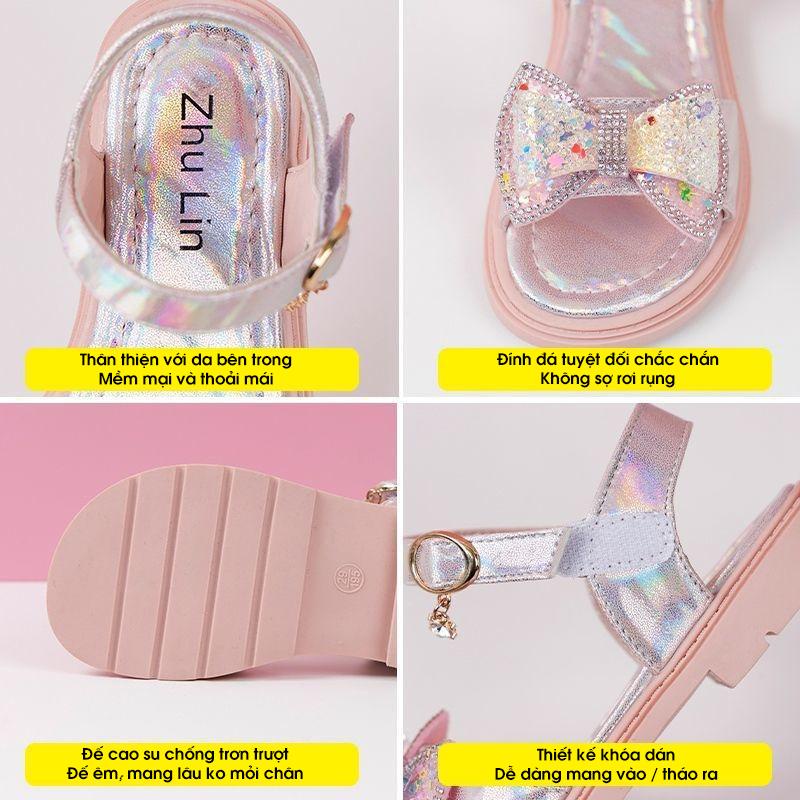 Sandal bé gái đi học đi chơi nơ đính đá xinh xắn phong các công chúa đế mềm êm chân [SDG29]