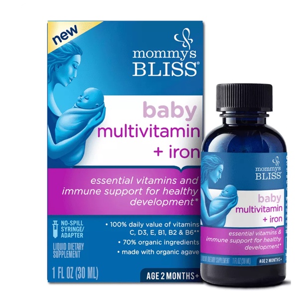 Vitamin Tổng Hợp chứa sắt hữu cơ Mommy's Bliss Baby Multivitamin + Iron Organic Drop - cho bé từ 2 tháng