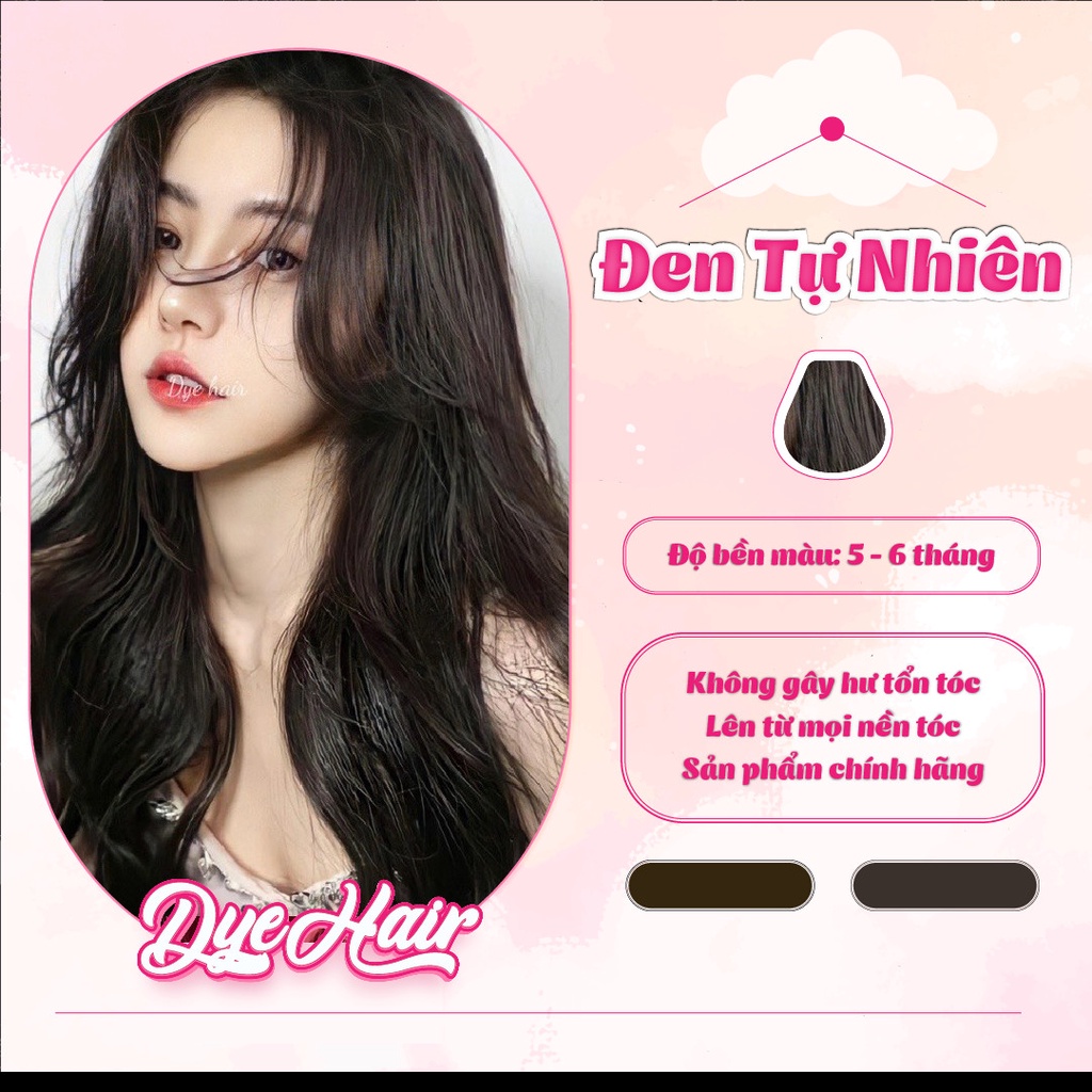 Thuốc nhuộm tóc, thuốc nhuộm tóc ĐEN TỰ NHIÊN, DYE HAIR, tặng kèm oxy trợ dưỡng và bao tay