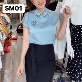 Áo sơ mi kèm tag đá cổ viền