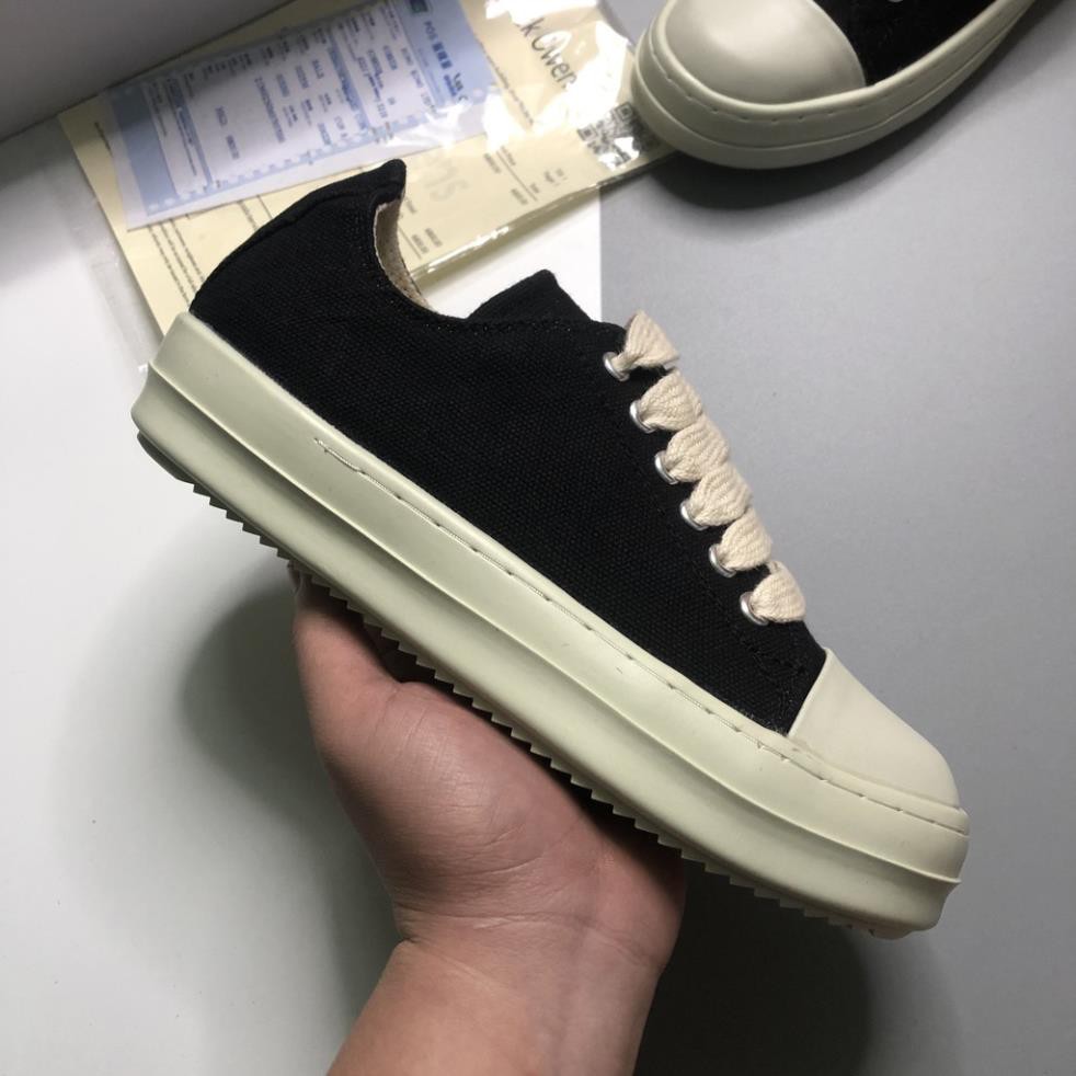 Giày Rick Owen, Giày Thể Thao Sneaker Rick Own Đen Cổ Thấp Đế Thơm Hương Vani, Đế Khâu Full Size Nam Nữ