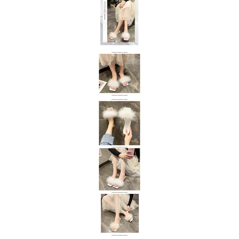 Dép Da Đế Bằng Mũi Vuông Phối Lông Nhung Nhiều Màu Sắc Thời Trang Cho Nữ Size 35-42