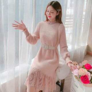 Váy len bông kèm belt nữ