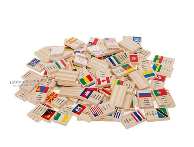 Đồ chơi gỗ Bộ Domino 100 hình quốc kì