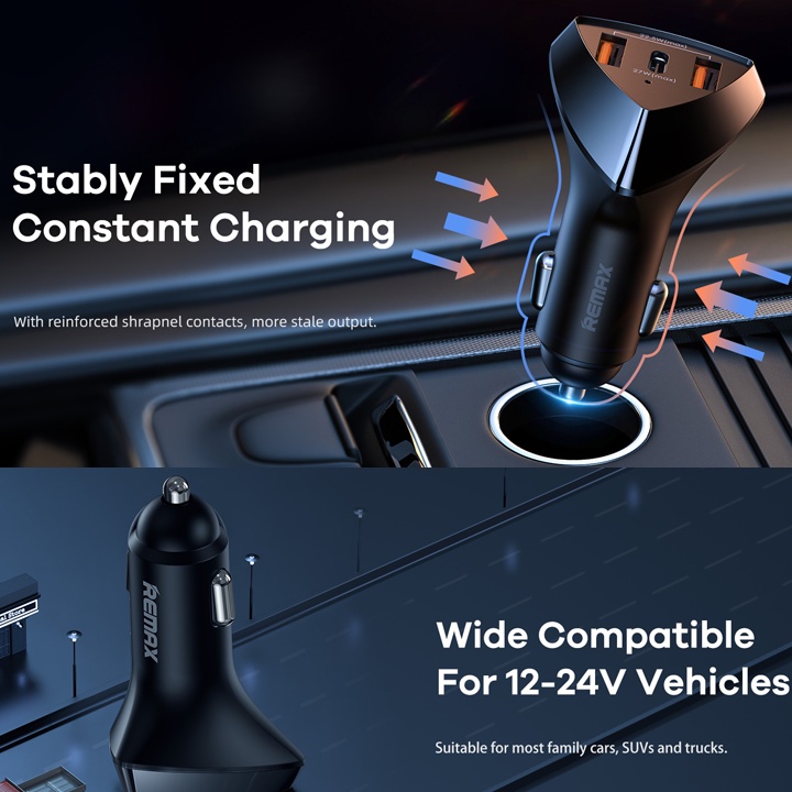 CHÍNH HÃNG  Cốc sạc nhanh xe hơi Remax RCC 323 / 322 Alien III Series 3 2 cổng USB 1 cổng USB Type C max 49.5W