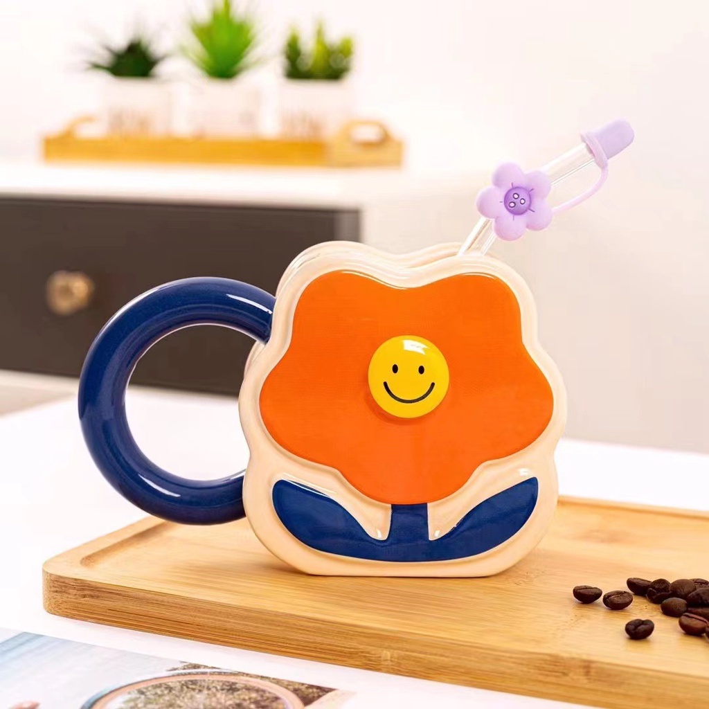 Cốc Uống Nước Bằng Gốm Sứ Cao Cấp Họa Tiết Hoa Dễ Thương